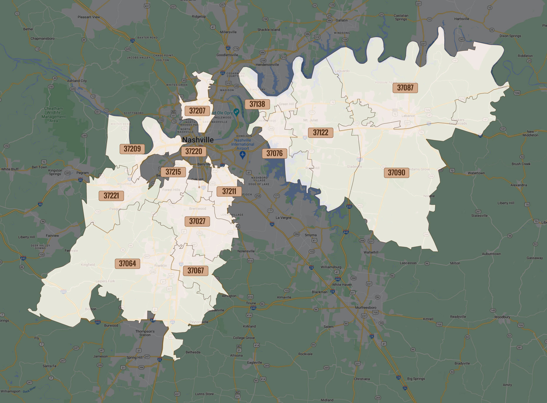 Central Tennessee Zip Code Map | The Polzel Group